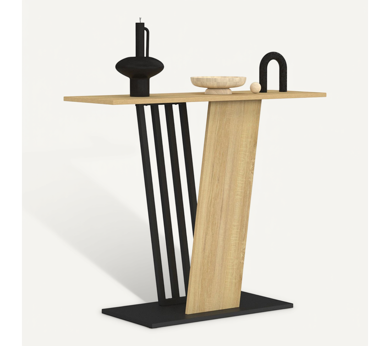Console Vicky Plateau Bois Et Pied Croisé Noir