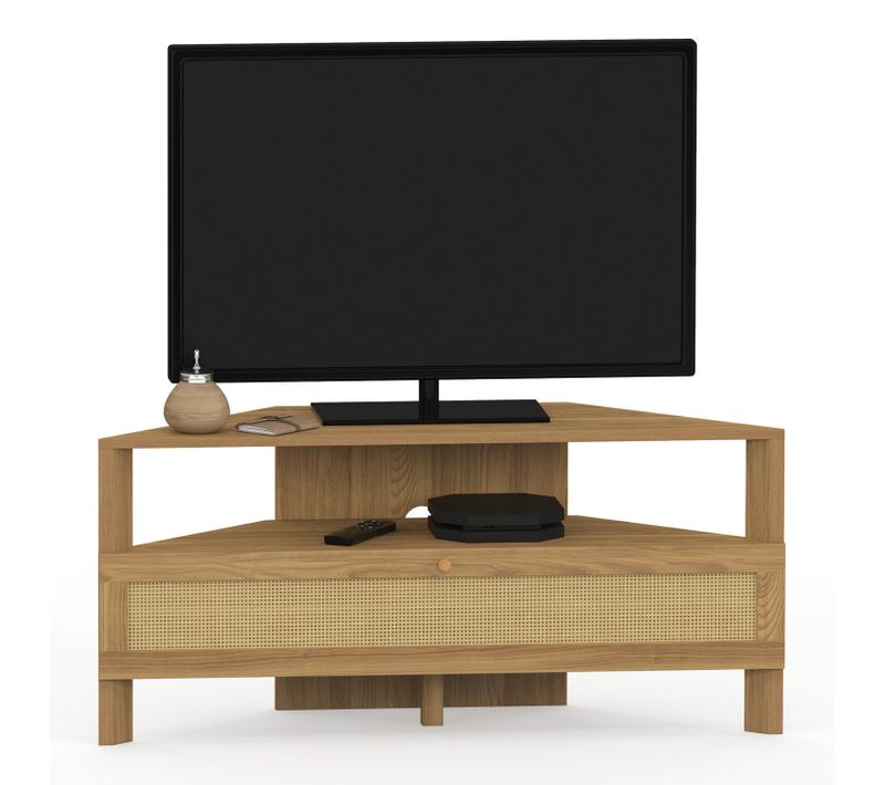 Meuble TV 100 Cm D'angle Hanae 1 Porte Effet Naturel Cannage