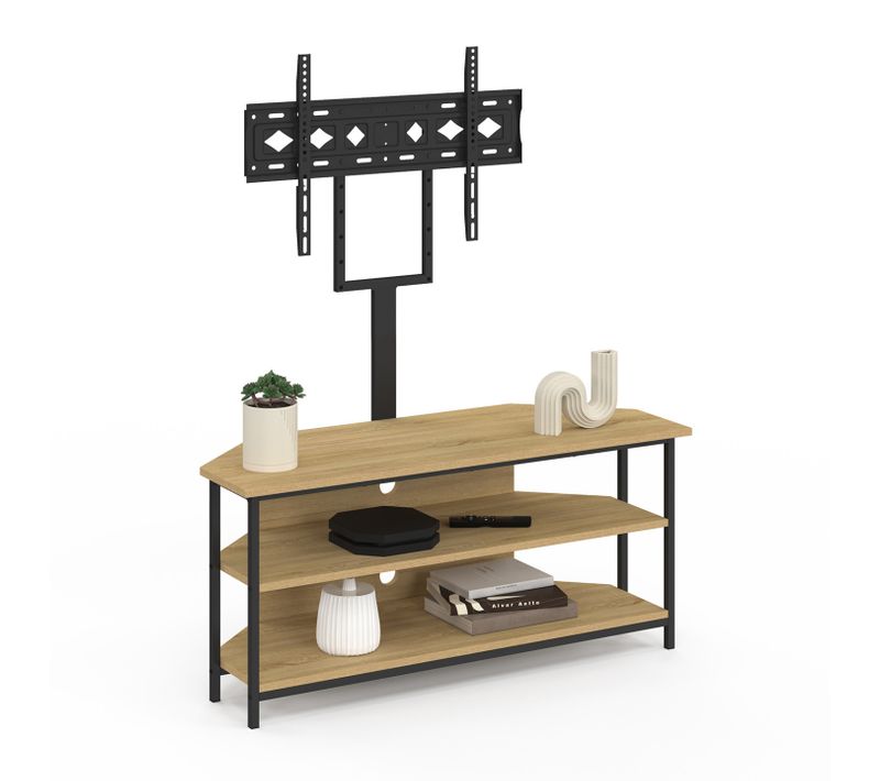 Meuble TV 100 Cm D'angle Detroit Avec Étagères Et Support TV Réglable De 32 à 70 Pouces Design Indus