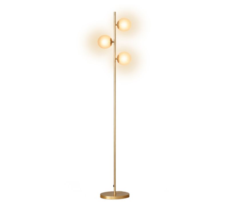Lampadaire Sur Pied En Métal Doré Avec 3 Abat-jours Globe Verre