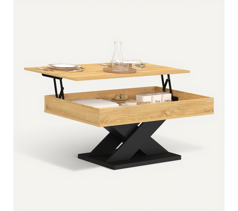 Table Basse Rectangulaire Plateau Relevable Alicia Bois Et Pied Noir