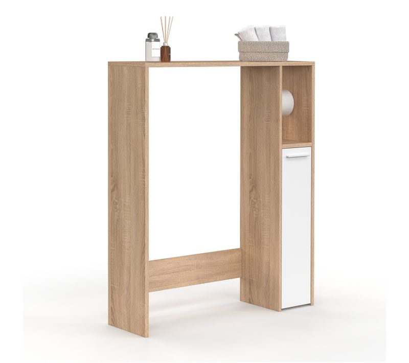Meuble Dessus Wc Wallis Avec Placard Façon Hêtre Et Blanc