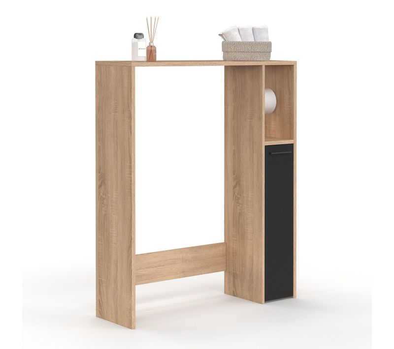 Meuble Dessus Wc Wallis Avec Placard Façon Hêtre Et Noir