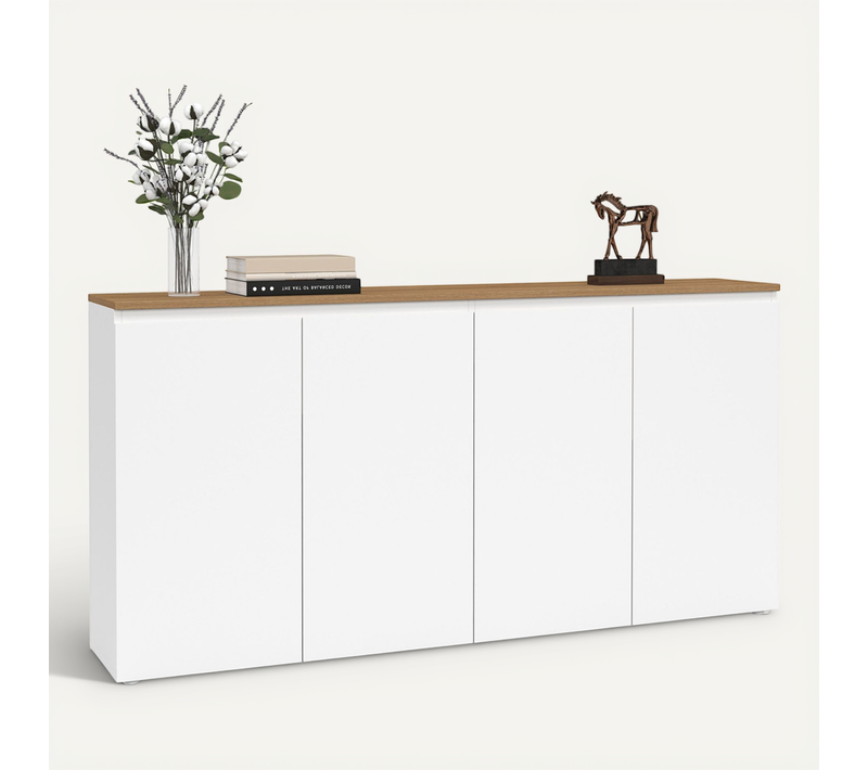 Buffet 160 Cm Toby 4 Portes Blanc Et Plateau Bois