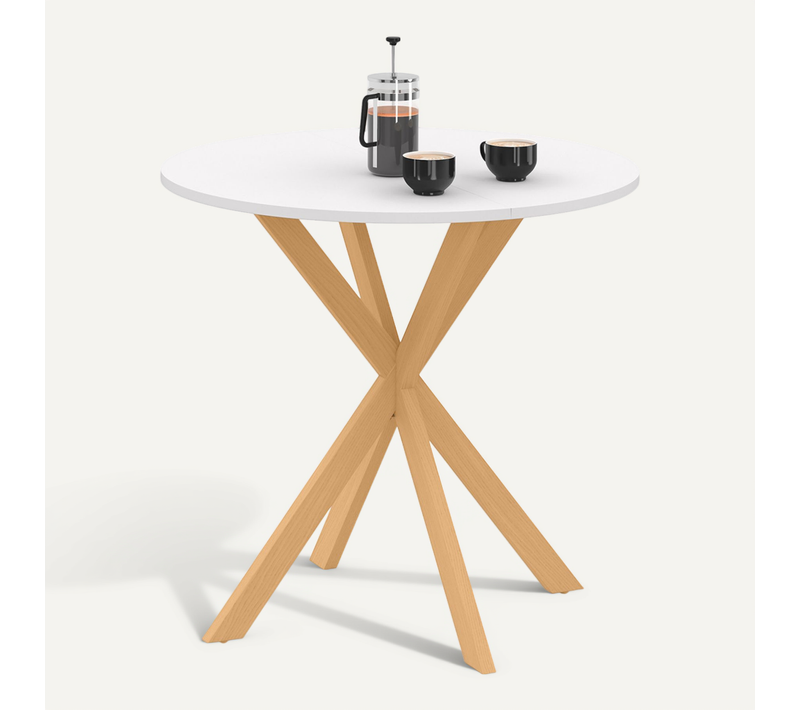Table à Manger Ronde Alix 4 Personnes Pied Araignée Bois Et Plateau Blanc Gisele 80 Cm