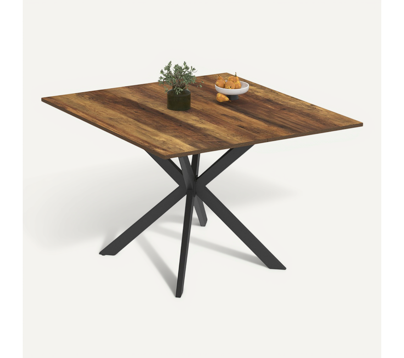 Table à Manger Carrée Alix 8 Personnes Pied Araignée Noir Et Plateau Bois Foncé Hawkins 110 Cm
