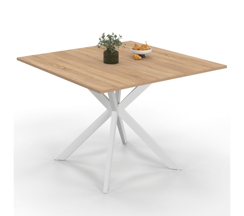 Table à Manger Carrée Alix 8 Personnes Pied Araignée Bois Et Blanc 110 Cm