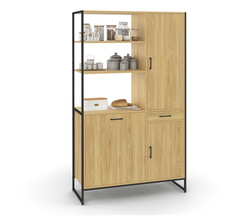 Buffet De Cuisine Avec Colonne De Rangement 100 Cm Detroit 3 Portes + Tiroir Design Industriel