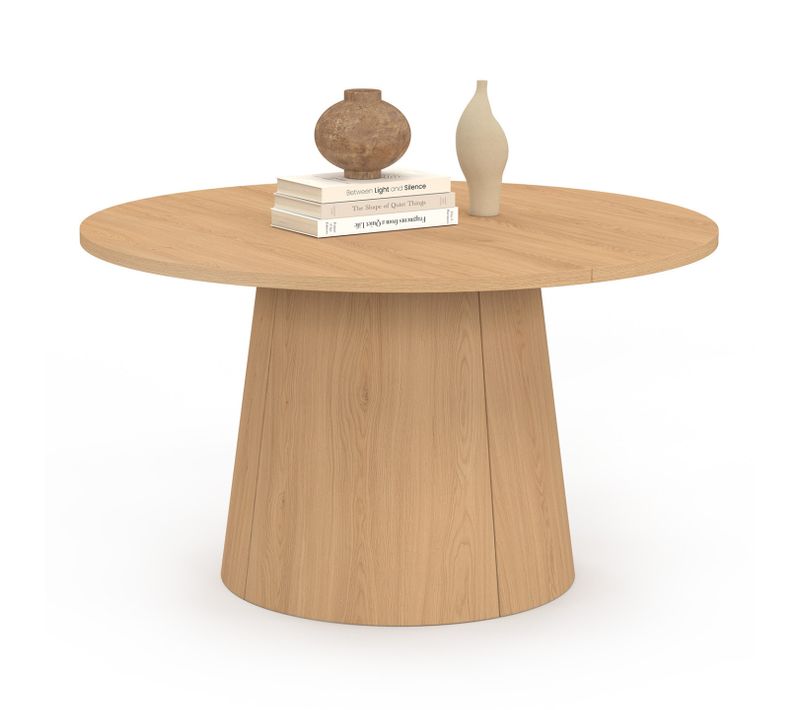 Table Basse Ronde Angele 70 Cm Pied Central Bois Effet Hêtre