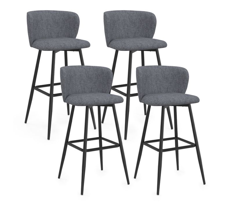 Lot De 4 Tabourets De Bar Ombline Assise En Tissu Gris Foncé Et Pieds En Métal Noir