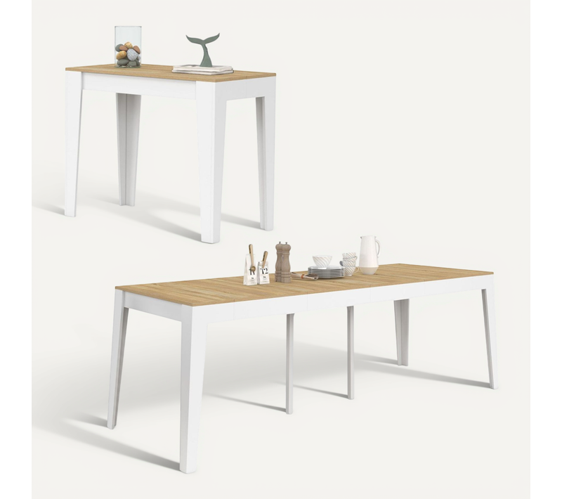 Table Console Extensible Michel 10 Personnes 235 Cm Bois Façon Hêtre Et Blanc