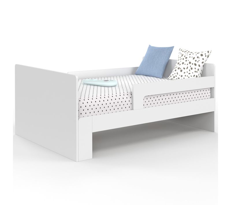 Lit Simple Évolutif Gaspard 90 X 140/190 Cm Avec Sommier Et Barrières Bois Blanc