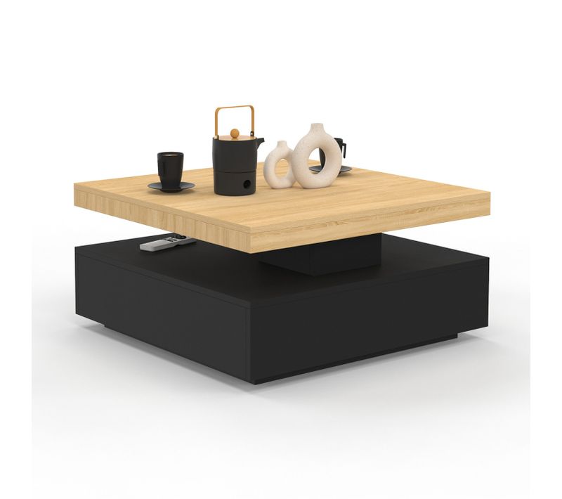 Table Basse Carré Pivotante Thea 70 Cm Bois Et Noir