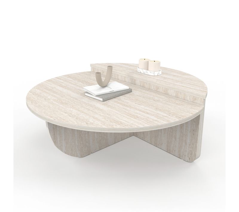 Lot 2 Tables Basses Rondes Guilia Asymétriques Effet Travertin