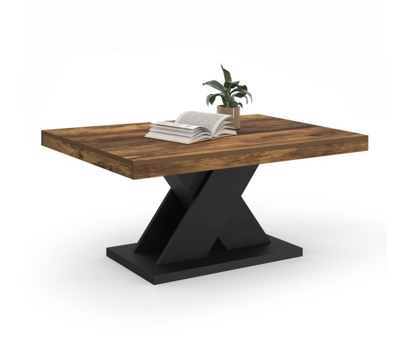 Table Basse Rectangulaire Alicia Plateau Bois Vieilli Et Pied X Noir