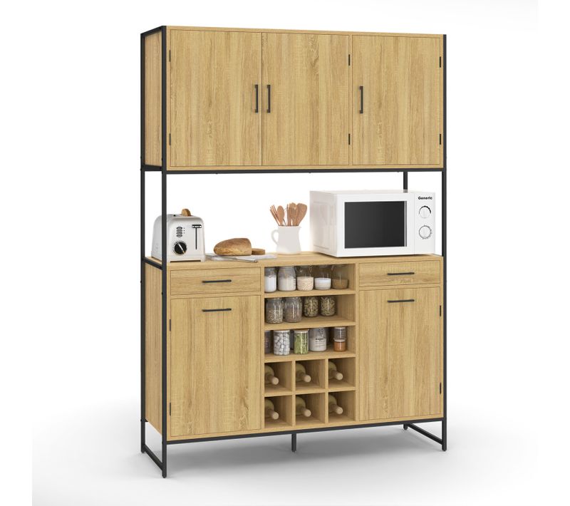 Buffet De Cuisine 120 Cm Detroit 5 Portes + Tiroirs + Range-bouteilles Design Industriel