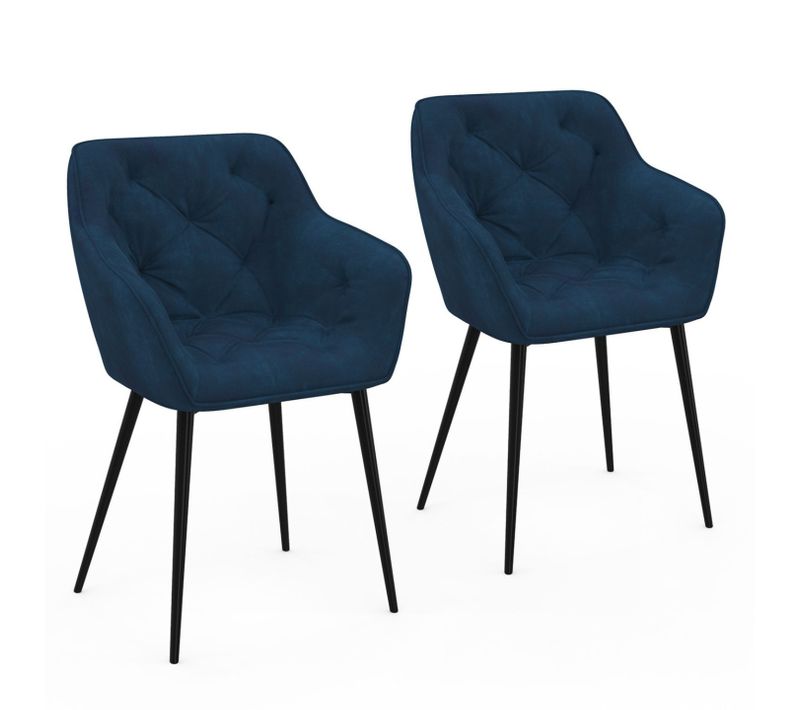Lot De 2 Chaises De Salle à Manger, Fauteuils De Table Capitonnés Lya Velours Bleu Canard