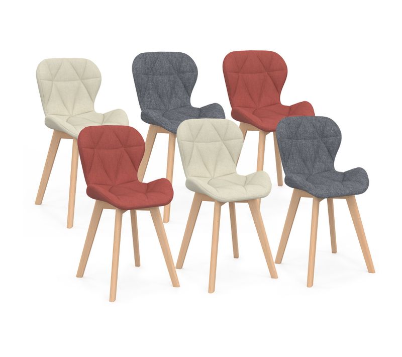 Lot De 6 Chaises Robine En Tissu Mix Color Gris Foncéx2, Terracotta X2, Beige X2