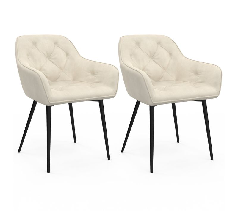 Lot De 2 Chaises De Salle à Manger, Fauteuils De Table Capitonnés Lya Velours Beige