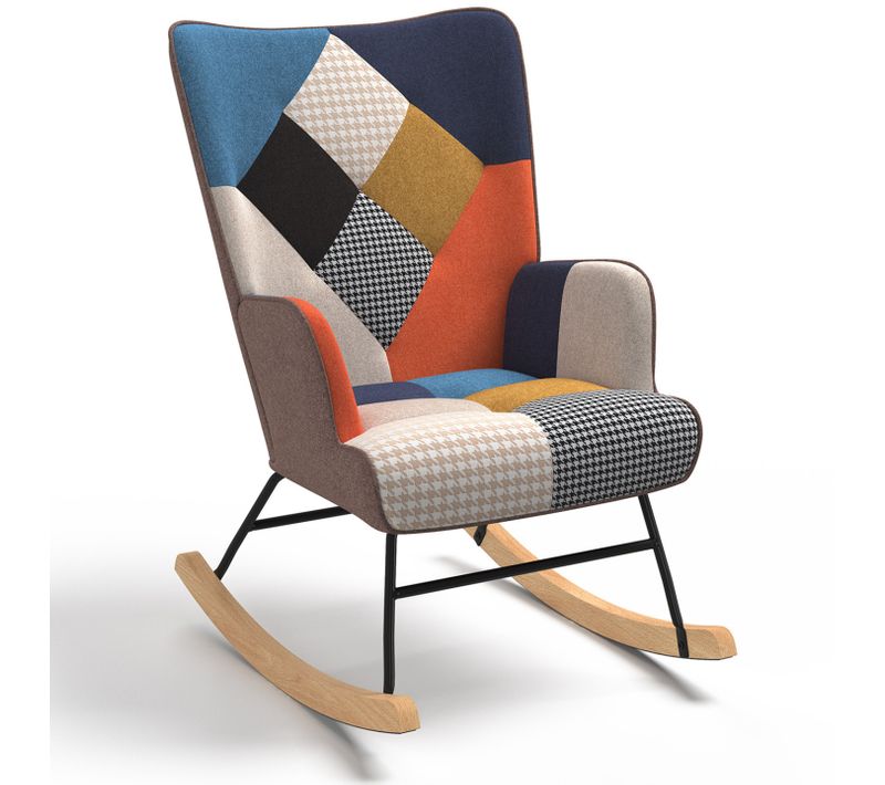 Fauteuil Scandinave Ivar En Tissu à Bascule Patchwork Multicouleurs