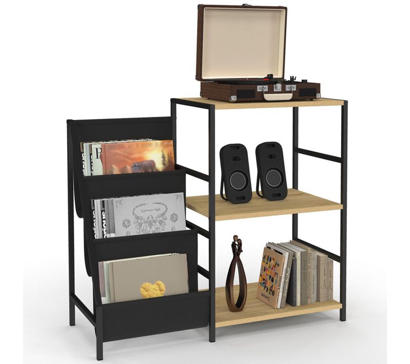 Meuble D'appoint, Rangement Avec Étagères, Supports Vinyles Et Platine Nevil Design Industriel