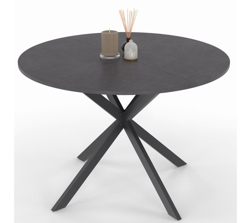 Table à Manger Ronde Jaspe 6 Personnes Plateau Effet Béton Pied Araignée Gris Anthracite 110 Cm