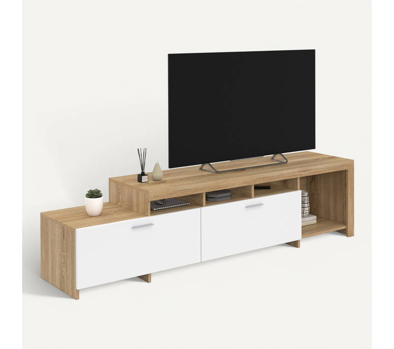 Meuble TV  180 Cm Malo  Bois Et Placards Blancs