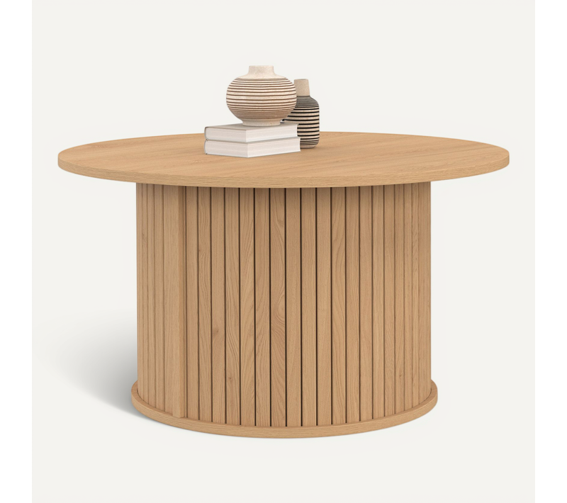 Table Basse Ronde Juliette 70 Cm Lattes Tasseau Bois Coloris Chêne