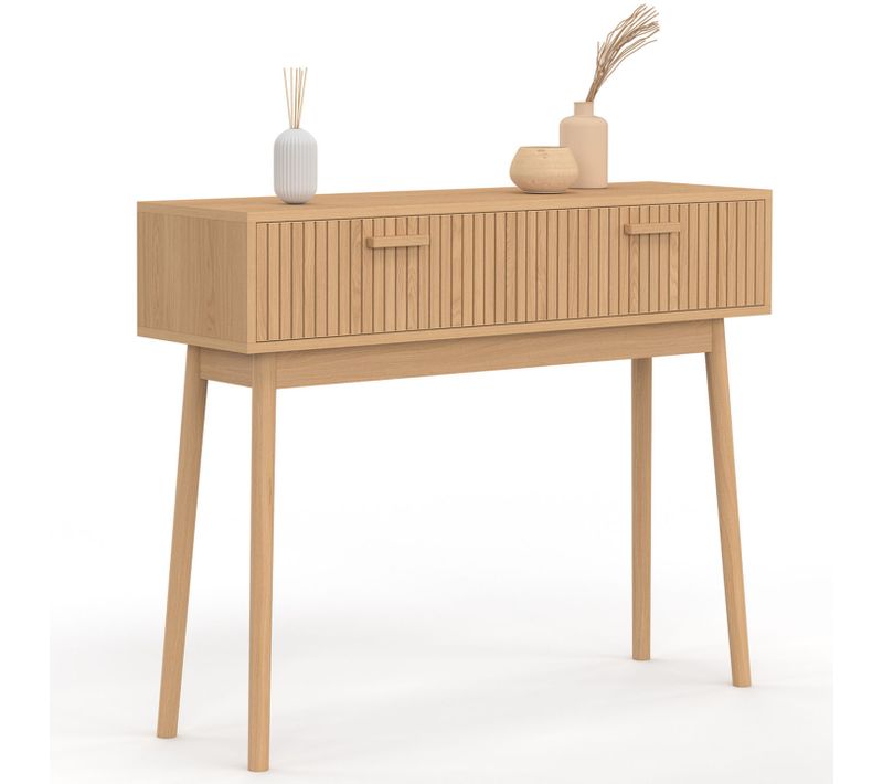 Console 2 Tiroirs Juliette Lattes Tasseau Bois Coloris Chêne