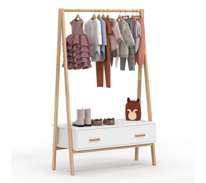 Portant Enfant Tipi Leon 130 Cm Avec 1 Porte Blanc Et Bois