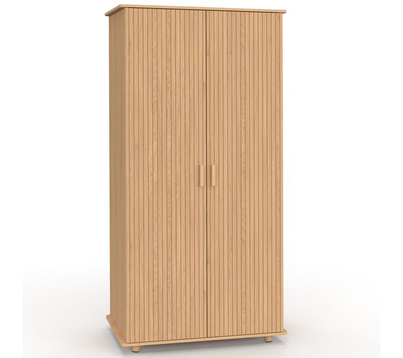 Armoire 2 Portes Juliette Effet Lattes Tasseau Bois Coloris Chêne Penderie 80 Cm Avec Étagères Range