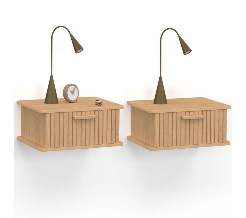 Lot De 2 Tables De Chevet Murales Juliette 1 Tiroir étagère Suspendue Lattes Tasseau Bois