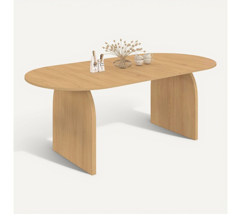 Table à Manger Extensible Japandi Ovale Edith 6-10 Personnes En Bois Façon Hêtre 160 - 200 Cm
