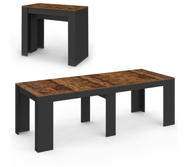 Table Console Extensible Orlando 10 Personnes 235 Cm Bois Effet Vieilli Et Noir