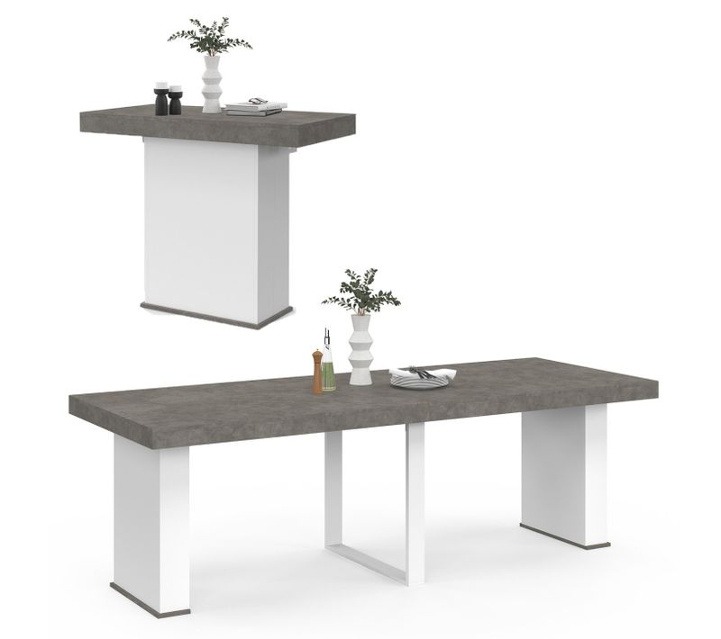 Table Console Extensible Eden 10 Personnes 235 Cm Béton Et Blanc