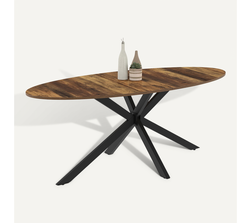 Table à Manger Ovale Alix 10 Personnes Pied Araignée Noir Et Plateau Bois Foncé Hawkins 200 Cm