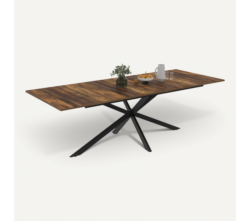 Table à Manger Extensible Rectangle Alix 8-12 Personnes Pied Araignée Noir Et Plateau Bois Foncé Haw
