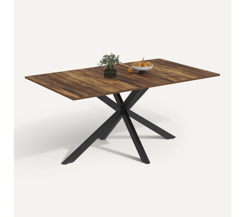 Table à Manger Rectangle Alix 8 Personnes Pied Araignée Noir Et Plateau Bois Foncé Hawkins 160 Cm