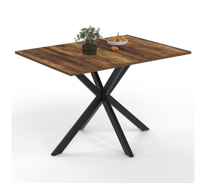 Table à Manger Rectangle Alix 6 Personnes Pied Araignée Noir Et Plateau Bois Foncé Hawkins 110 Cm