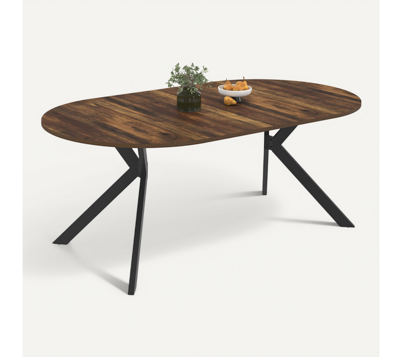 Table à Manger Extensible Ronde Alix 4-10 Personnes Pied Araignée Noir Et Plateau Bois Foncé Hawkins