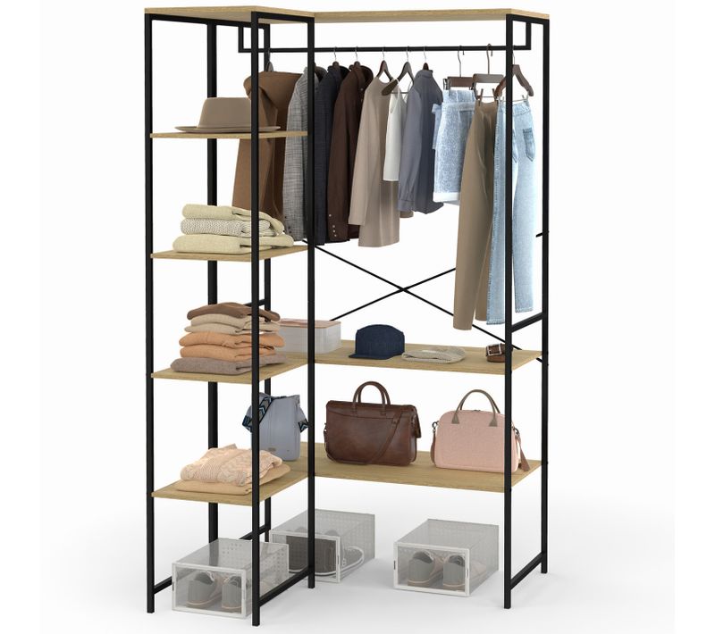 Dressing D'angle Modulable Double Penderie L. 90 / 123 Cm Detroit Design Industriel