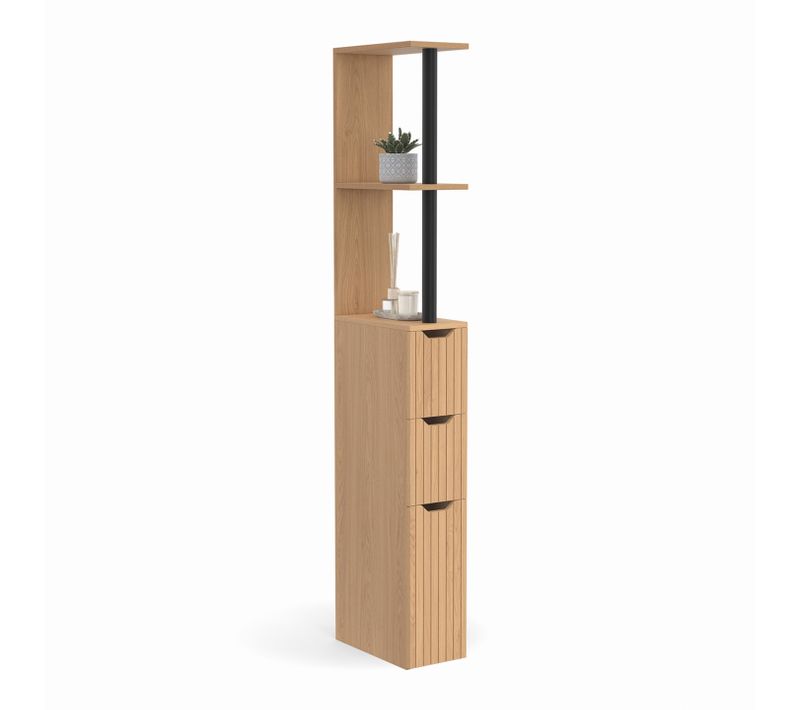 Meuble Wc Étagère Bois Juliette 3 Portes Lattes Tasseau Bois Coloris Chêne