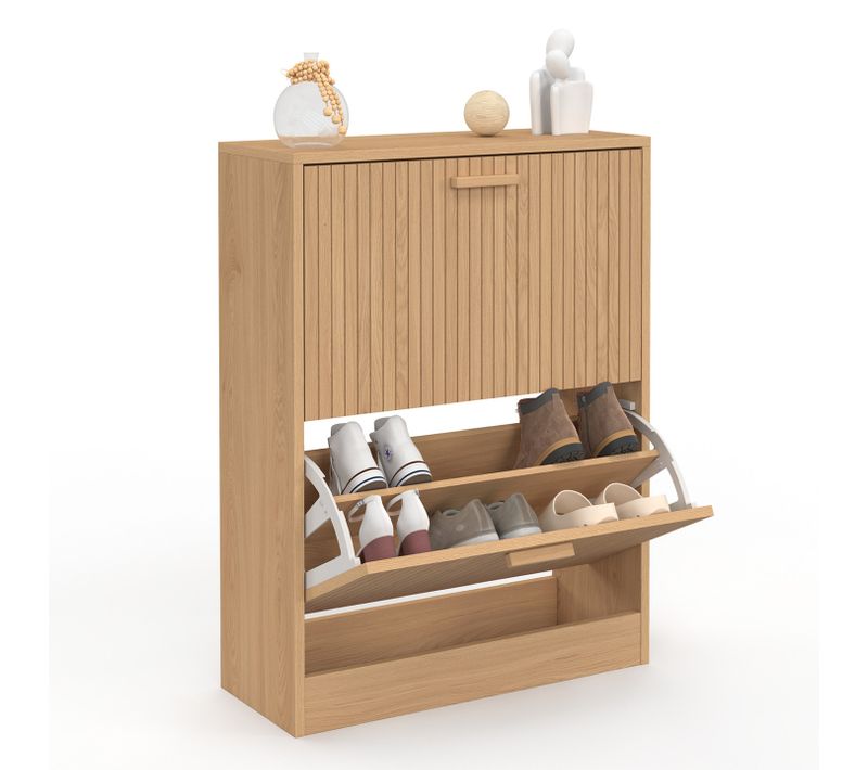 Meuble à Chaussures 12 Paires Juliette 2 Portes Lattes Tasseau Bois Coloris Chêne