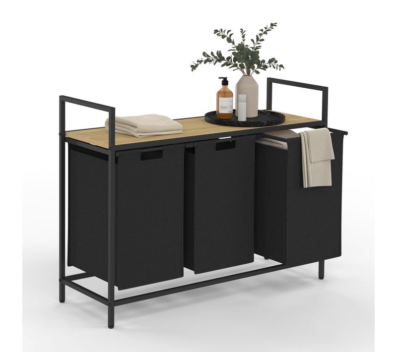 Panier à Linge 3 Bacs Detroit Tissu Noir Design Industriel