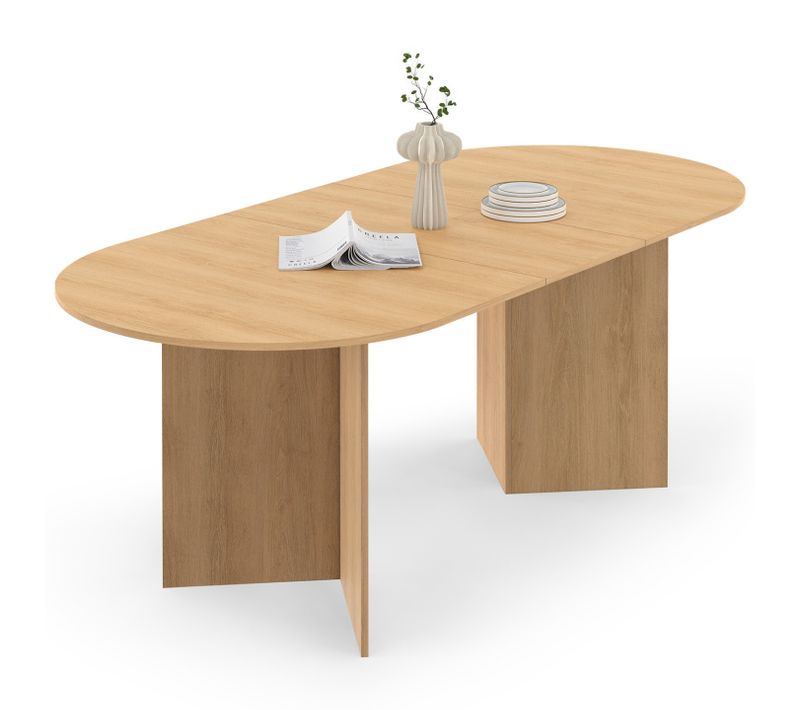 Table à Manger Extensible Ovale Marthe 6 -10 Personnes Bois Façon Hêtre 160-200 Cm