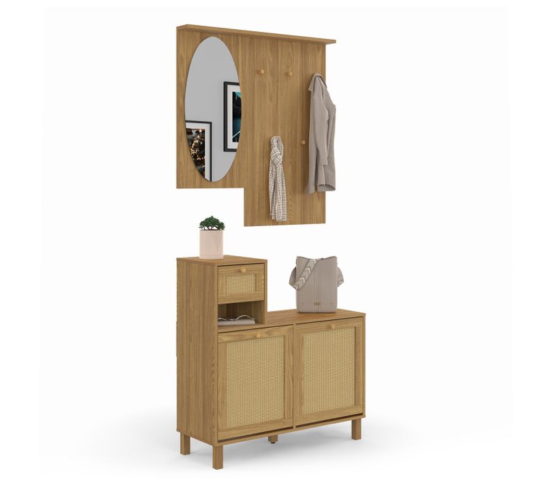 Vestiaire D'entrée Avec Miroir Hanae Effet Naturel Cannage
