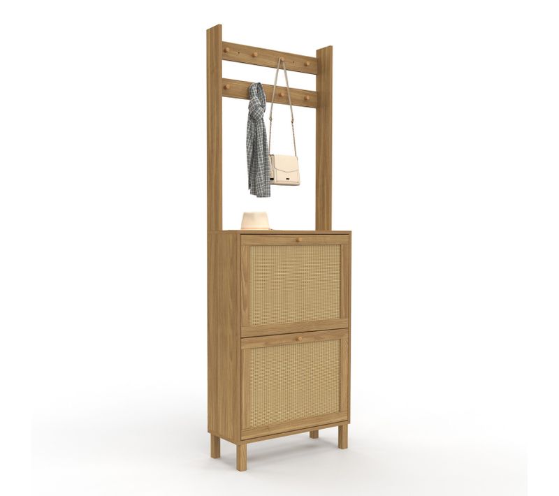 Vestiaire D'entrée Hanae Meuble Chaussures 2 Portes Effet Naturel Cannage