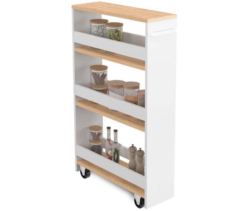 Desserte De Cuisine Gain De Place Haga Chariot De Rangement à Étages Blanc Et Façon Hêtre