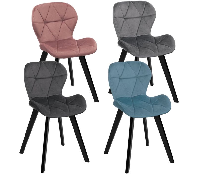 Lot De 4 Chaises Robine En Velours Mix Color Pastel Bleu, Gris Clair, Gris Foncé, Rose