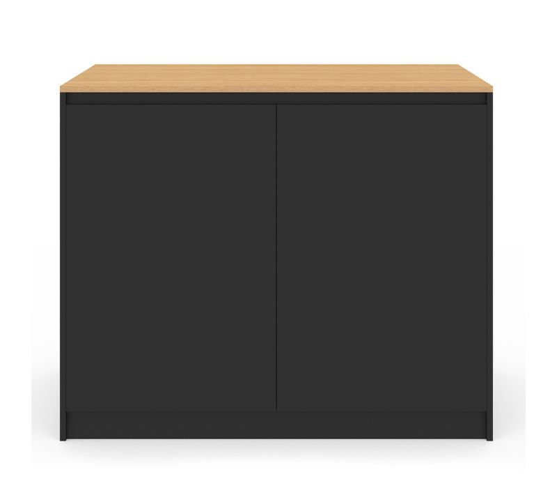 Ilot Central Cesar 110 Cm Avec Tablette Relevable Rectangulaire Bois Noir Et Façon Hêtre